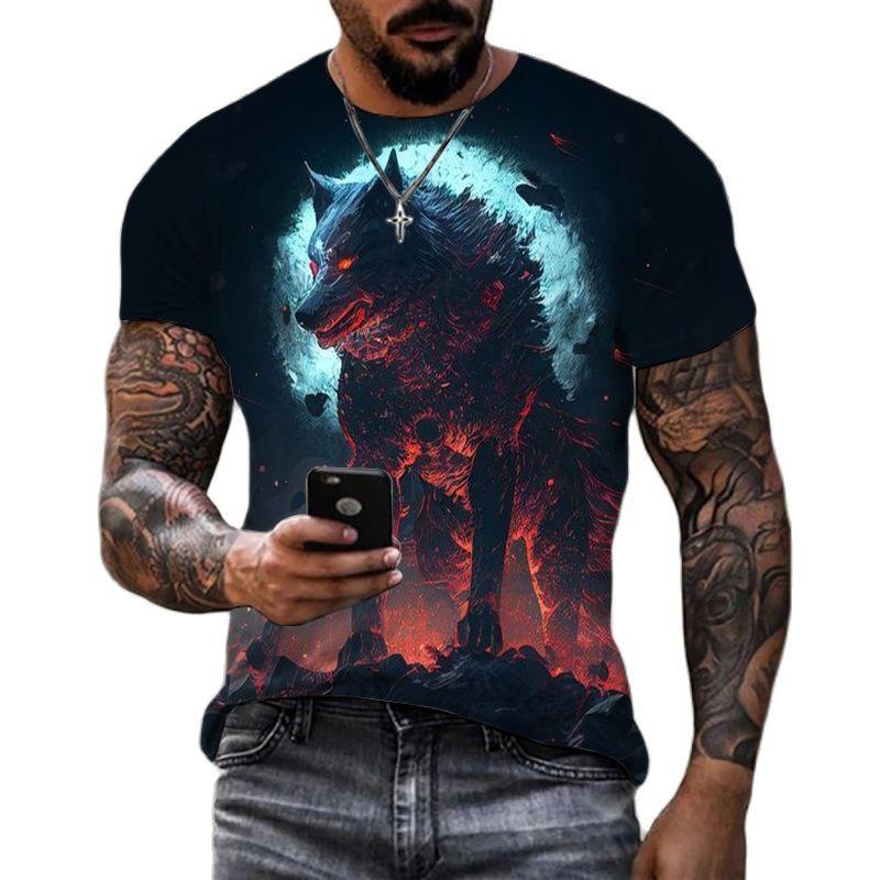 Ferocious Wolf Pattern Oversized T-Shirts Summer Trend Animal Harajuku 3D Print T Shirt For Men Fashion O-neck Short Sleeve Tops