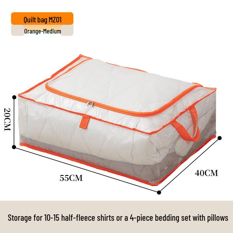 Large Capacity Transparent Quilt Storage Bag - Dustproof & Moistureproof Organizer for Bedroom & Dormitory.