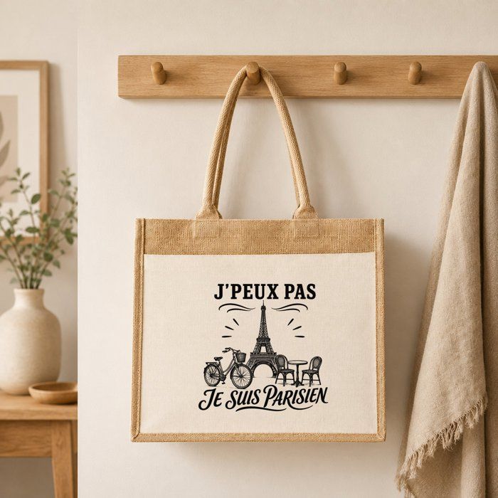 Sac cabas - PLANETEE - J'peux pas minimaliste - Motif J’peux pas je suis Parisien - Jute & coton - 21 L