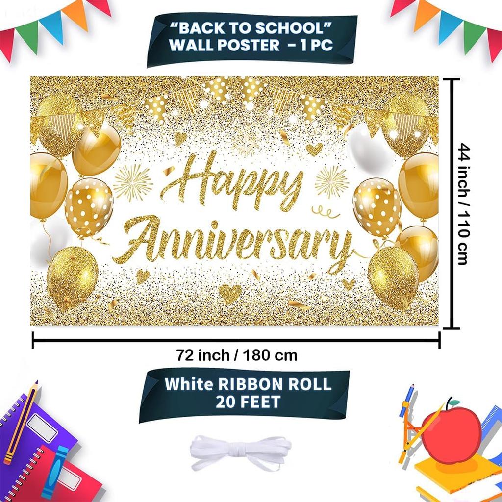 White Gold Happy Wedding Anniversary Banner for 5 10 15 20 25 30 40 50 for Couple, Happy Anniversary Decorations, Surprise for Parents Cheers To