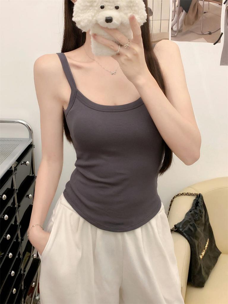 #Early autumn new sweet wind polished U-neck thermal vest slim and thin one-piece with chest pad versatile woman