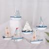 Mediterranean Wooden Model Ships Micro Landscape Sailing Fishing Boat Figurines