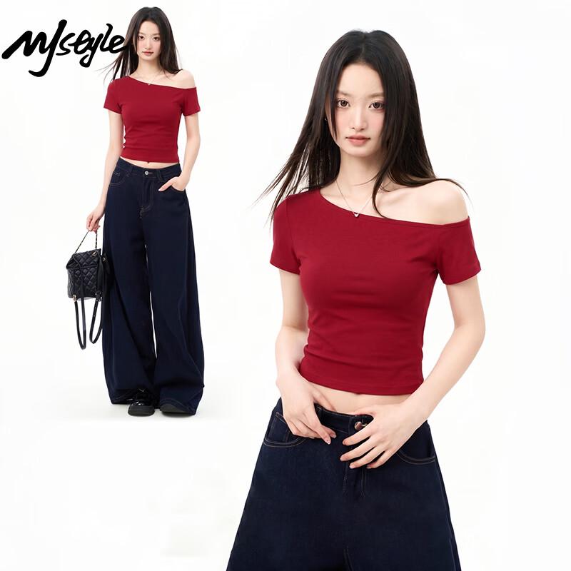 MJ STYLE Women s Off-Shoulder Short Sleeve T-Shirt M