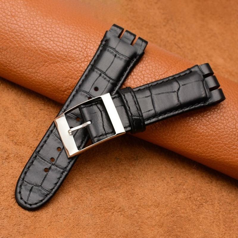 23mm Echtes Rindsleder Uhrenarmband für Swatch Weiches Wasserdichtes Herren-Uhrenarmband in Schwarz/Braun, Premium Ersatzarmband