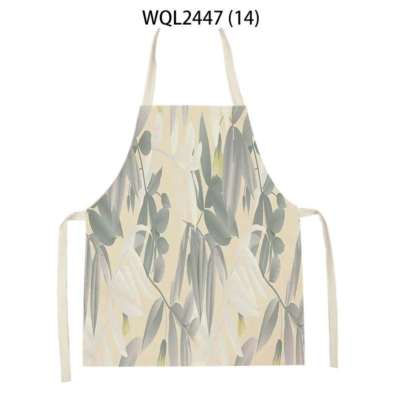 Home Plant Flower Printed Linen Kitchen Apron for Women Home Cooking Baking Waist Bib House Accessories Cleaning Tool Aprons