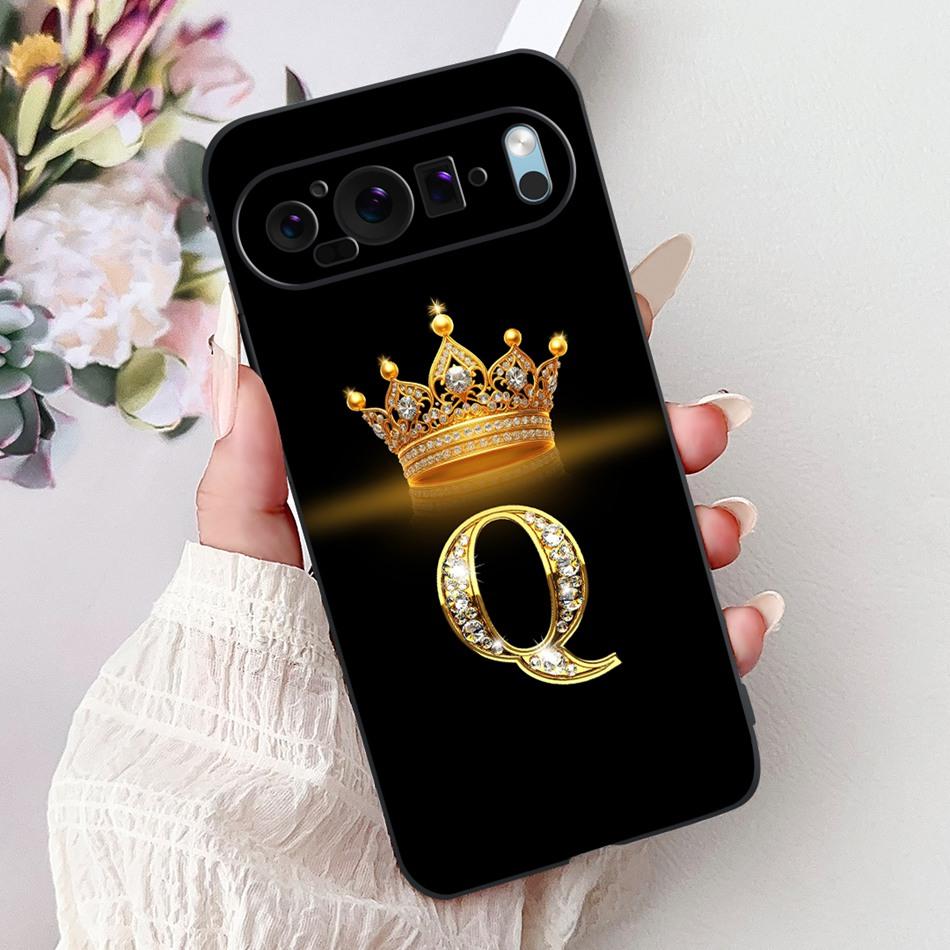 For Google Pixel 9 Pro 9a Pixel9 Fashion New Crown Letter Phone Case For Google Pixel 9 Pixel9a 9Pro Black Silicone Soft Cases