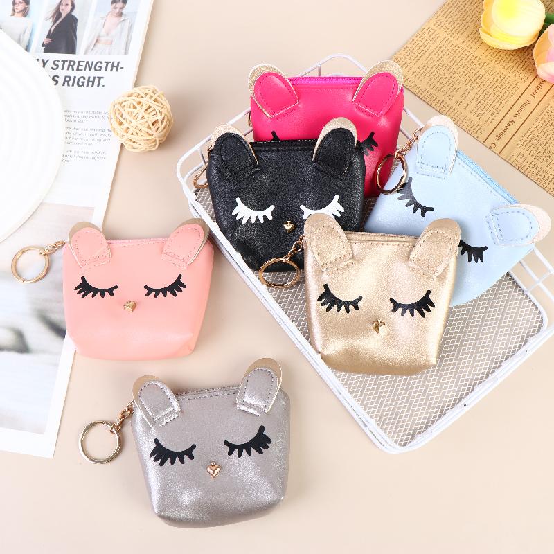Mini Cute Cat Wallet Keychain Cartoon Lipstick Bag Fashion Earphone Keys Storage Bags Zipper Coin Purse Pendant Girls Gift