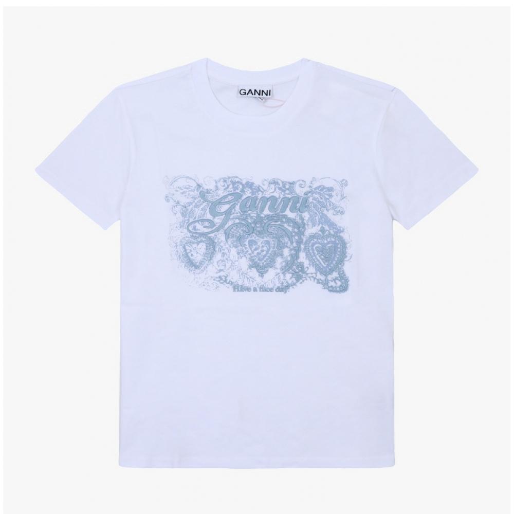 Ganni Women S Tee Tattoo Lace Logo Embroidery T4158 151