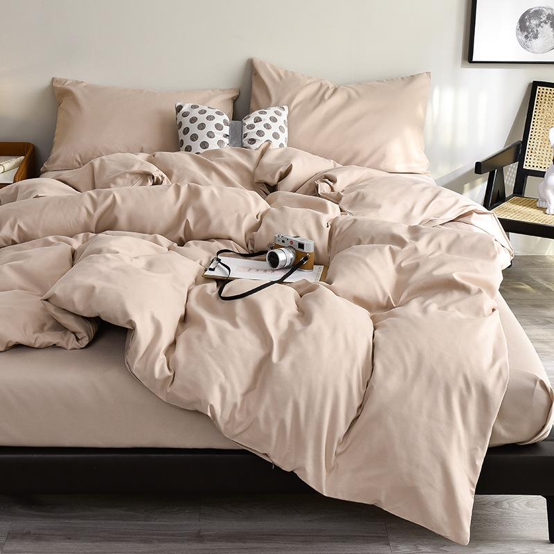 Four piece set of dormitory bed sheets, duvet covers, double-sided brushed duvet covers on a cotton bed, washed with water