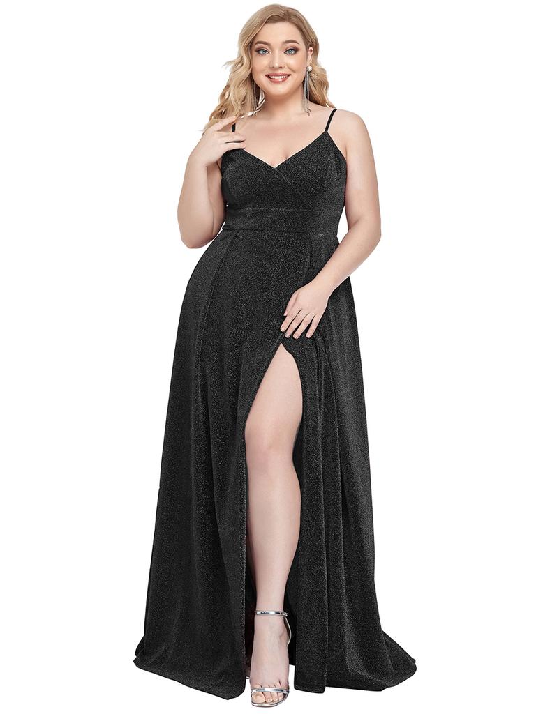 Prom Dresses Black Spaghetti Strap Dress Plus Size Buy Ever-Pretty Women's  Glitter Side Slit A-