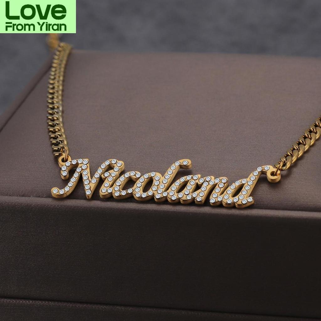 Custom Personalized Name Stainless Steel Necklaces For Women Cubic Cubic Zircon Letters Crystalline Pendant Thick 4Mm Nk Chain JewelryTrendy Pendant