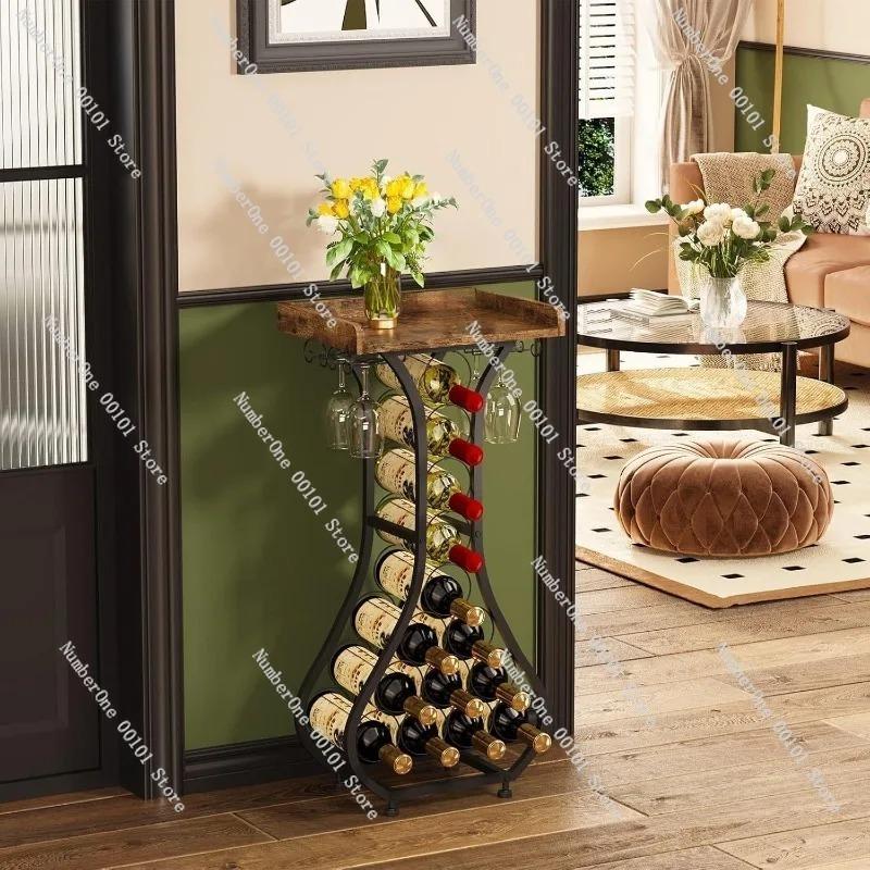 Modern Floor Standing Wine Rack Cabinet with Storage Shelves, Metal Wine Display Holder for Restaurant Bar and Living Room