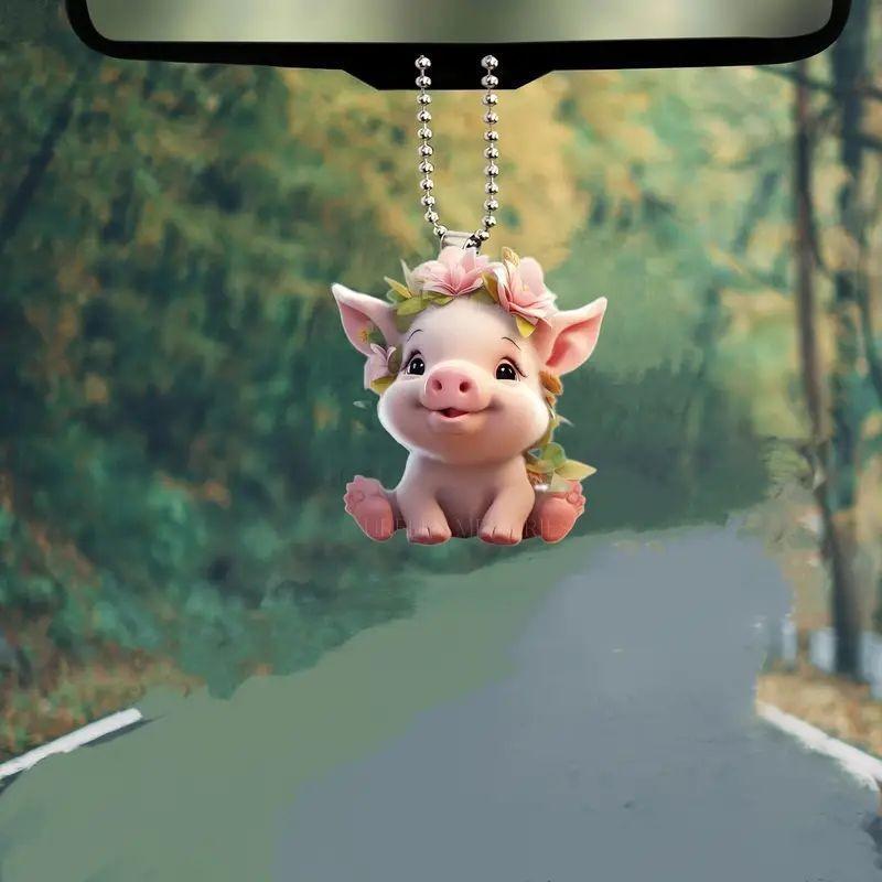 Whimsical Acrylic Pig Hanging Decoration For Playful Car Styling Interior