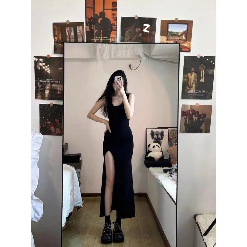 Summer new female Spice Girl hip wrap tight dress black long dress sexy slim fit