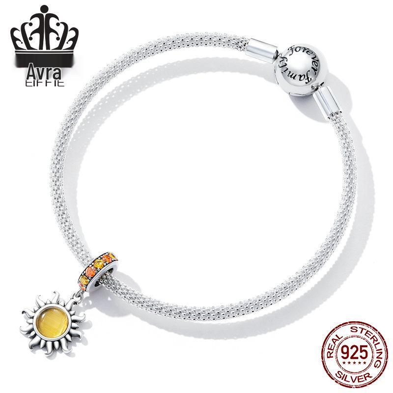 Everlove Minimalist Sun & Stars Sterling Silver Bracelet with Gold Glass and Zircon Charms - SCC2210