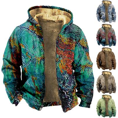 Men's Personalized Casual Printing Long Sleeve Zipper Sweater Thick Cotton Suit Winter