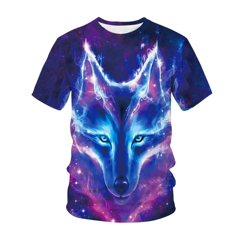 Summer Fashion Creative Wolf 3D Printed Loose Men's Short Sleeved Personalized Top