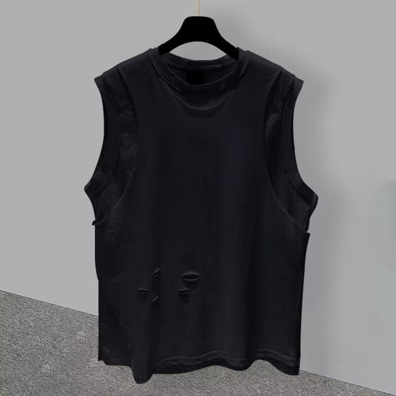 Men's Trendy Sleeveless Summer Sports Vest - Korean Style Hole-Patterned White T-Shirt