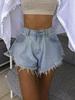 Women's Elastic Waist Frayed Hem A-line Denim Shorts - Salt-fried Finish