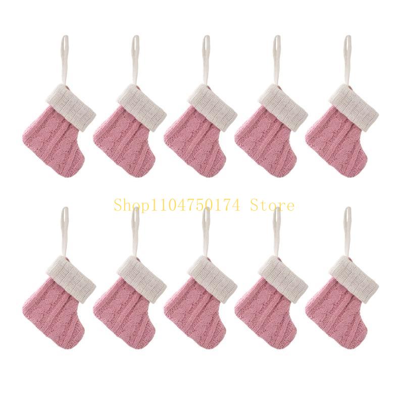 

10Pcs Knitted Socks Large Capacity Christmas Stocking Stylish Present Bag Handmade Holiday Decoration for Fireplaces top sale рожевий