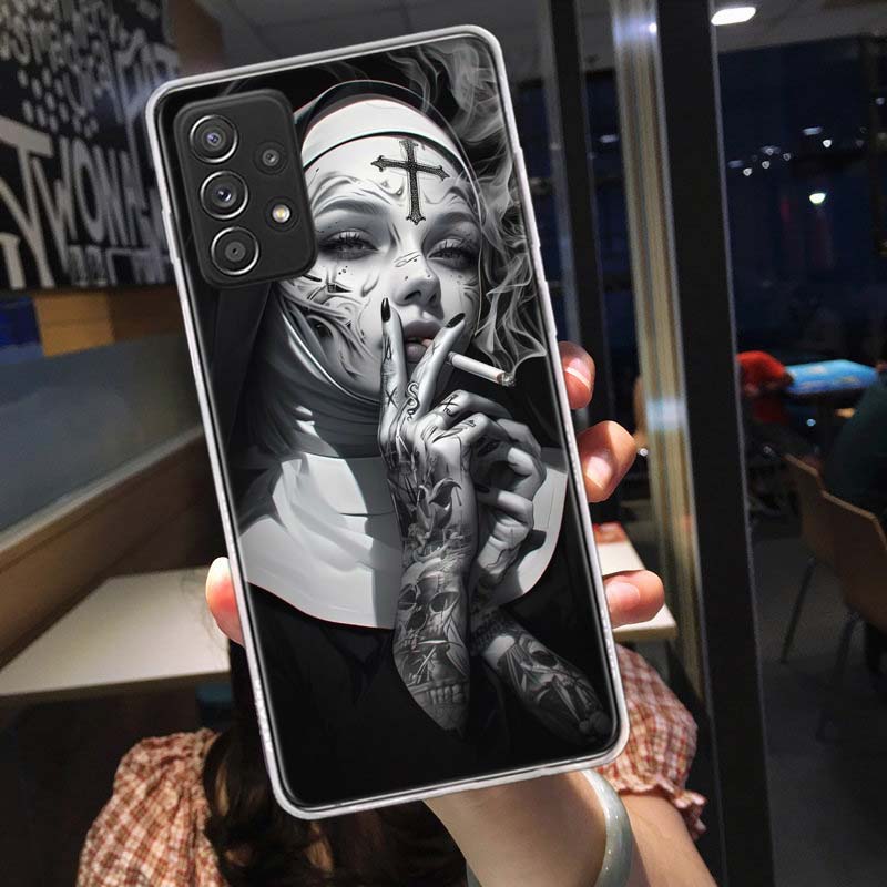 

Dark Nun Phone Case for Samsung A54 A57 A37 A17 A14 A15 A12 A24 A34 A55 A35 A25 A52S A07 A05S A04S A22 A32 A72 Galaxy Note 20 10 Samsung A12 5G