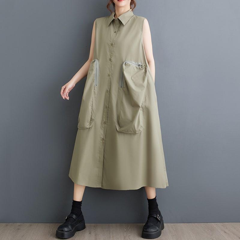 

Хлопковые винтажные новые платья без рукавов больших размеров для женщин, повседневное свободное длинное летнее платье-рубашка зелёный