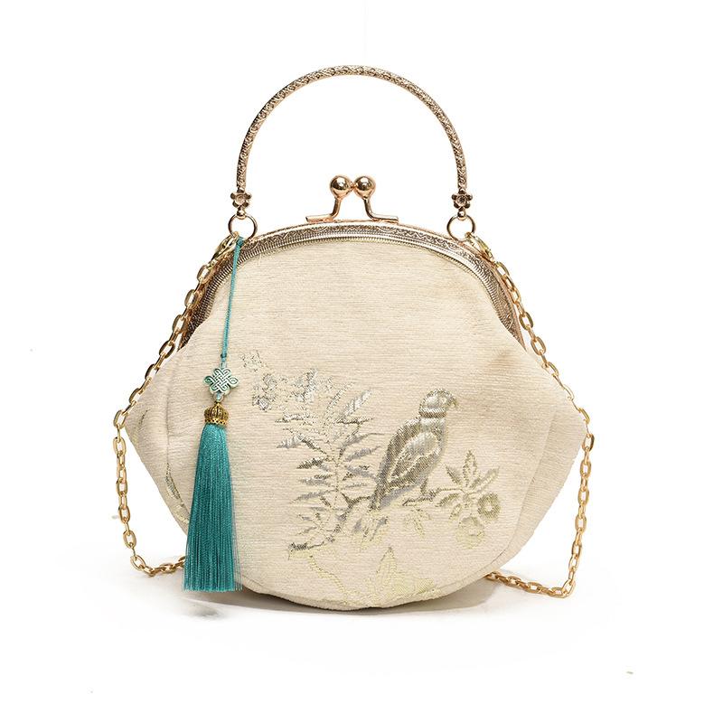 Fashion Vintage Fringe Bag Small Shell Bags Chain Women Shoulder Crossbody Bag Crane Flying Women's Handbags Purses Embroidery