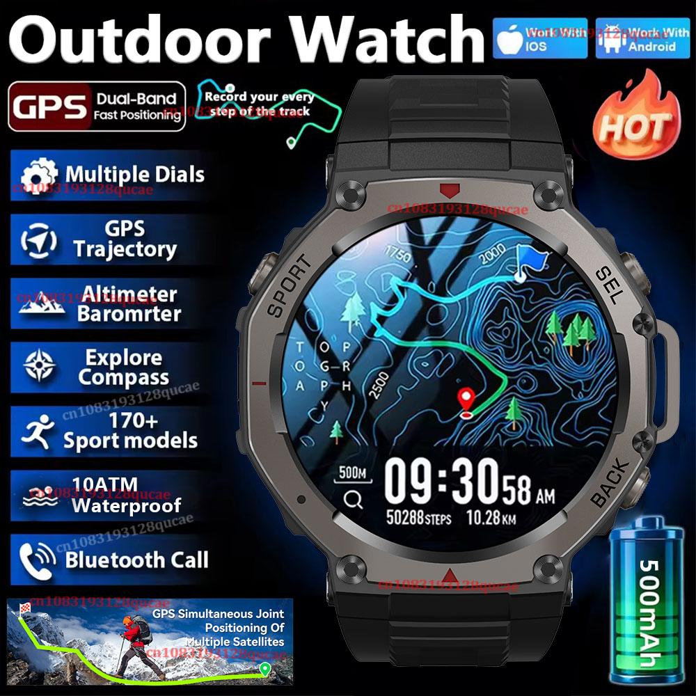 

New Military Smart Watch GPS Path 10ATM IP68 Waterproof Sports Run tracker Outdoors Compass Calls Health Monitor Smartwatch чорний