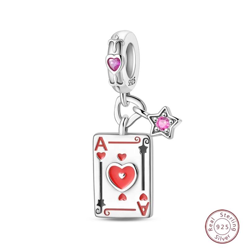 Halloween Charm Copper Poker Card Pendant Beads Black Spade 10-A Royal Flush Red Heart 10-A Charm For Bracelet Woman Jewelry