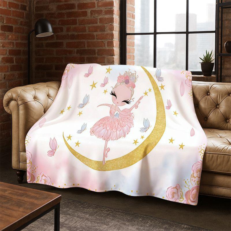 Cartoon Ballet Cute Girl Ballerina Flannel Blanket Soft Warm Blanket Throw Blanket for Bedroom Living Room Bed Travel Picnic Kid