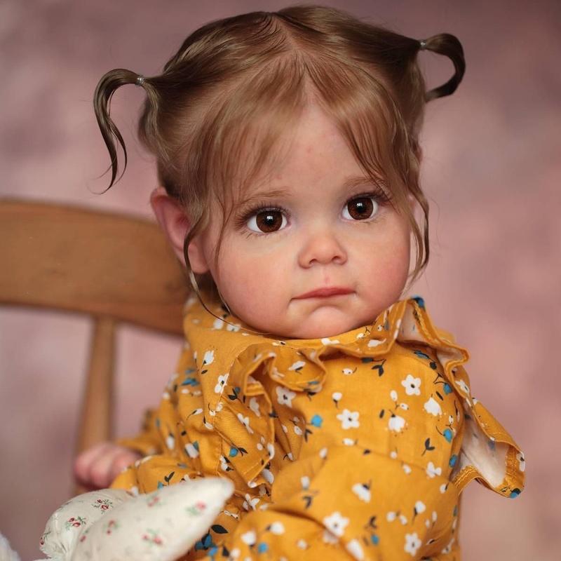 24'' 60 Cm Reborn Baby Doll Maggi Soft Cloth Body Newborn Doll with 3D Painted Skin Toddler Girl Baby Doll Kid Bedtime Lonely Older Man Playmate Toy