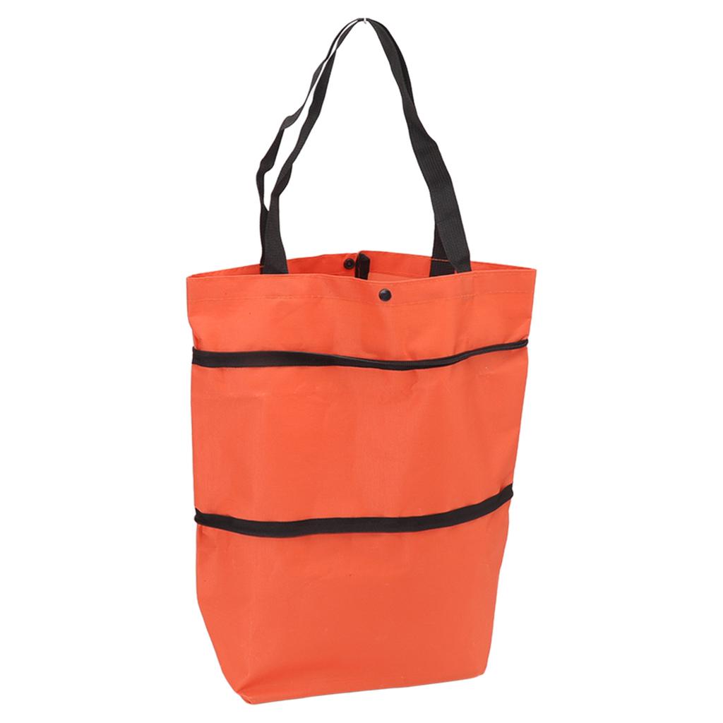 Einkaufswagen Faltbare Tasche Große Kapazität Reißverschlussdesign Oxford-Gewebe mit Rad für Camping Orange