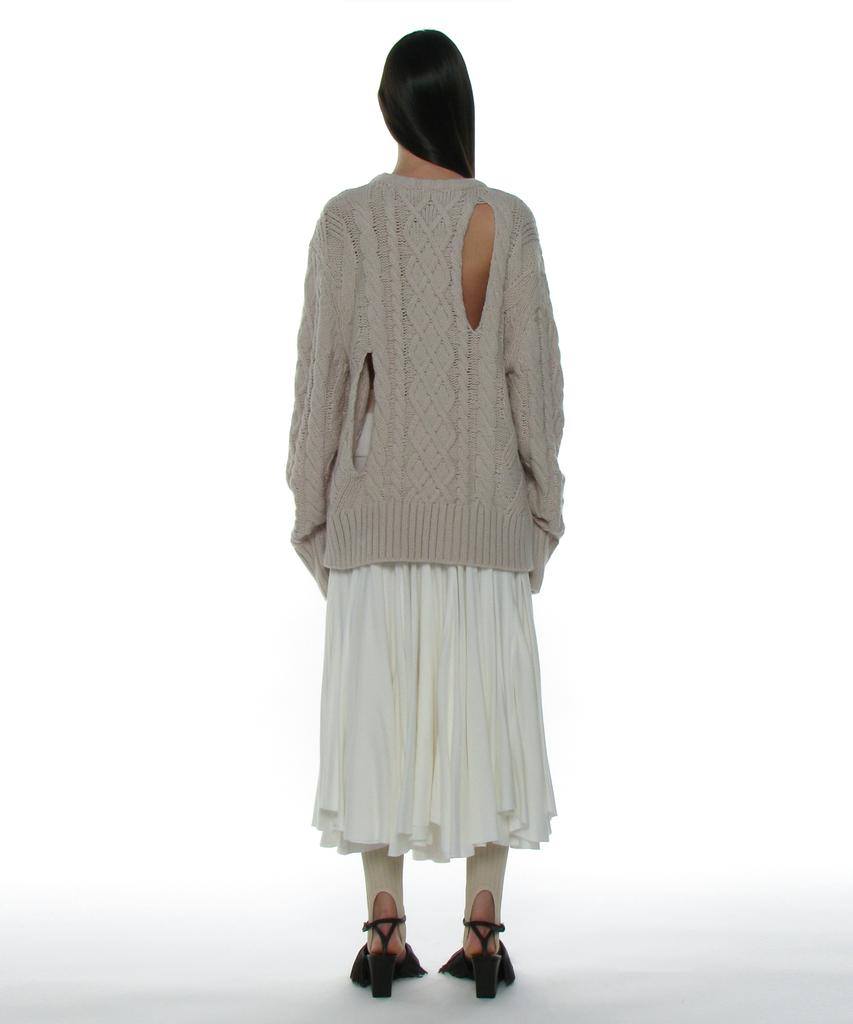 PARTIMENTO WOMEN Heavy Cutout Cable Knit Crew Neck_Ivory