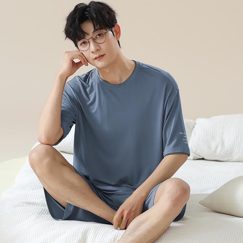 Men's Modal Short Sleeve Pajama Set - Lightweight Summer Loungwear, Loose Fit, Plus Size 200 Jin