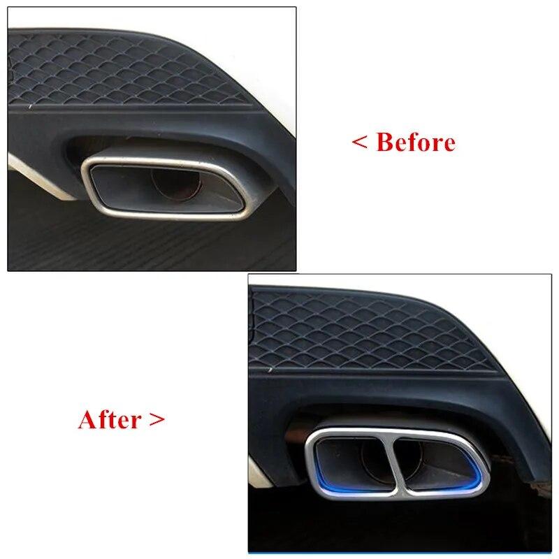 Decoração de moldura de garganta traseira de estilo de carro para Mercedes Benz CLA C117 2013-2016 Capas de acabamento de tubo de escapamento Adesivos Acessórios automotivos