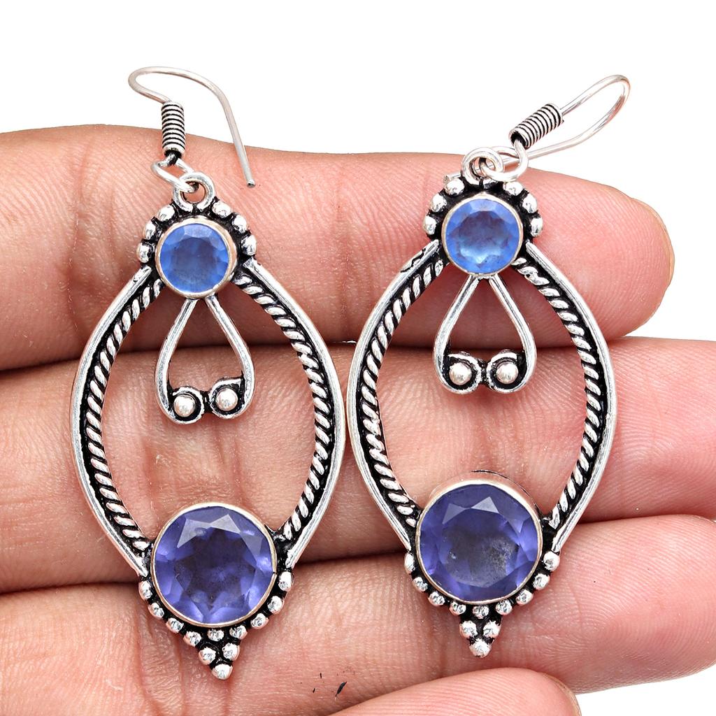 Tanzanite Gemstone Unisex Women's Gift For Her Silver Jewelry Earring 1.5''