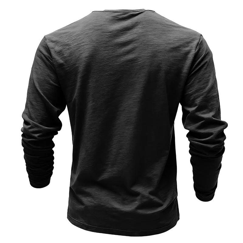 Mens Henley Collar Long Sleeve T-Shirts Solid Color Loose Fit Button Front Casual Daily Tshirts