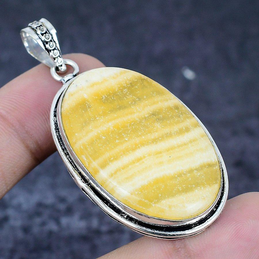 Natural Calcite Agate Gemstone 925 Sterling Silver Jewelry Pendant 2.32" Y7U06