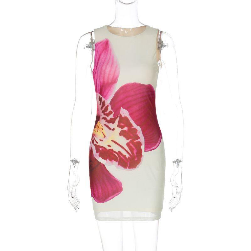 

Burnt Mesh Dress with Wrapped Buttocks Burning Flowers Mesh Sheath Dress Apricot color L