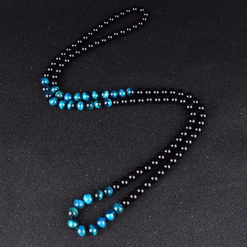 Natural Royal Blue Tiger Eye Beads Necklaces Women Fashion Obsidian Necklace Men Natural Onyxs Yoga Prayer Jewelry Collier Homme