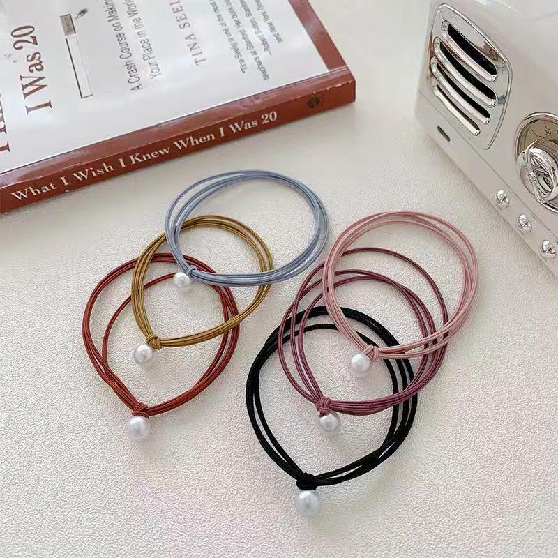 Korean-Style Mori Girl Elastic Hair Tie Set: Versatile Ponytail Holder with Pearl Accents