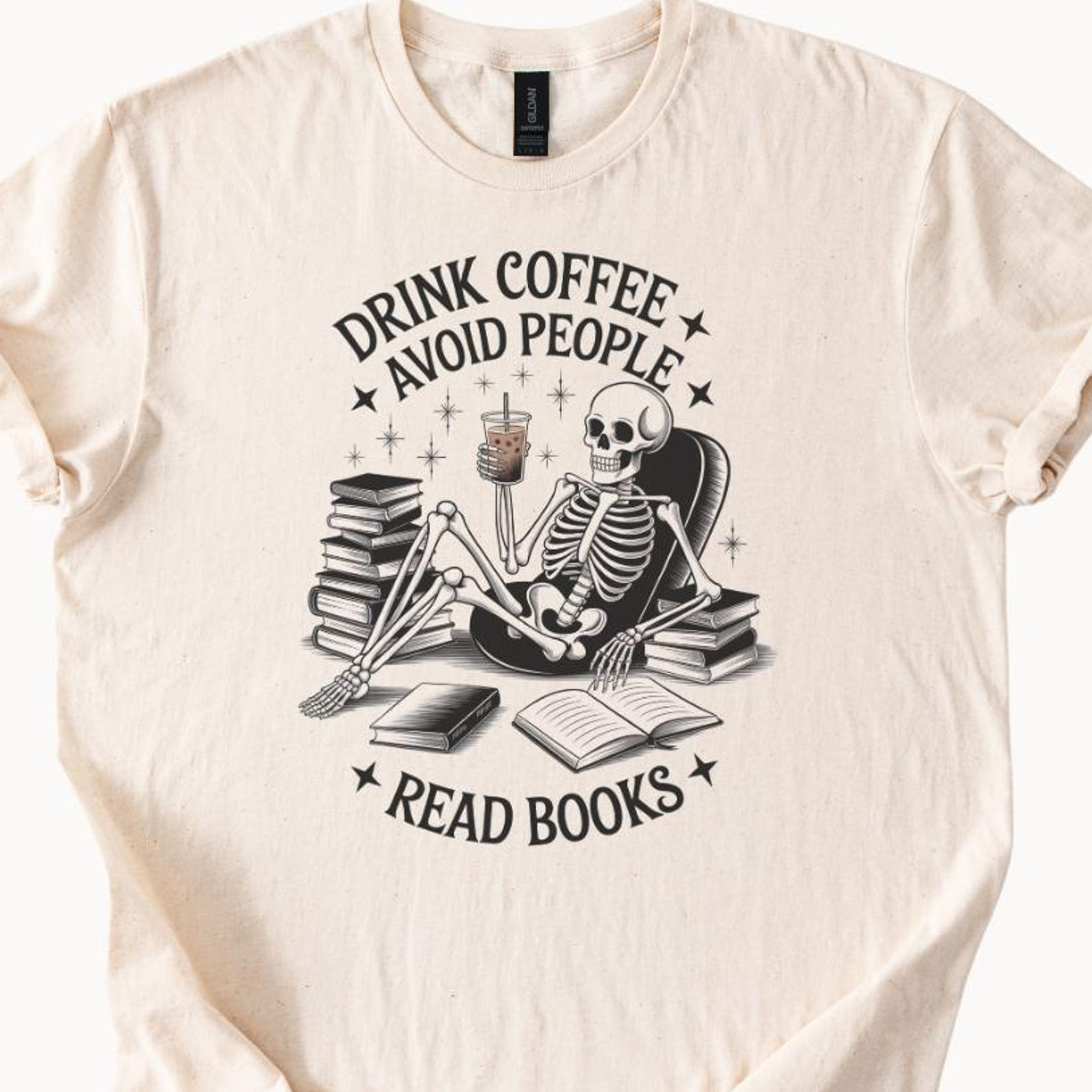 Funny Skeleton Coffee Book Lover T-Shirt, Bookworm Gift T-Shirt, Introvert Graphic Tee, Humorous Reading Shirt, Skeleton Reading T-Shirt 110