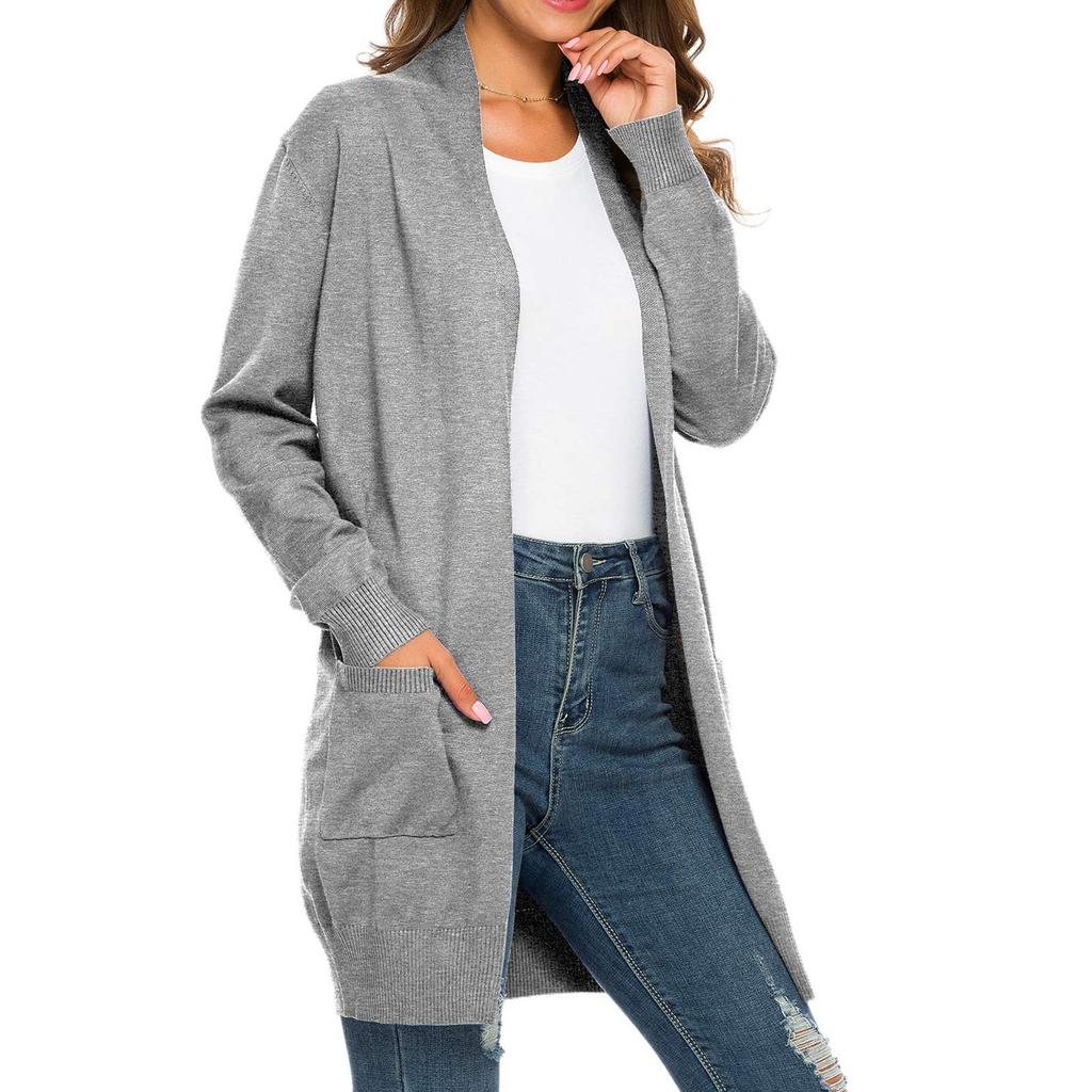 Damen-Strickjacke mit offener Vorderseite und Taschen