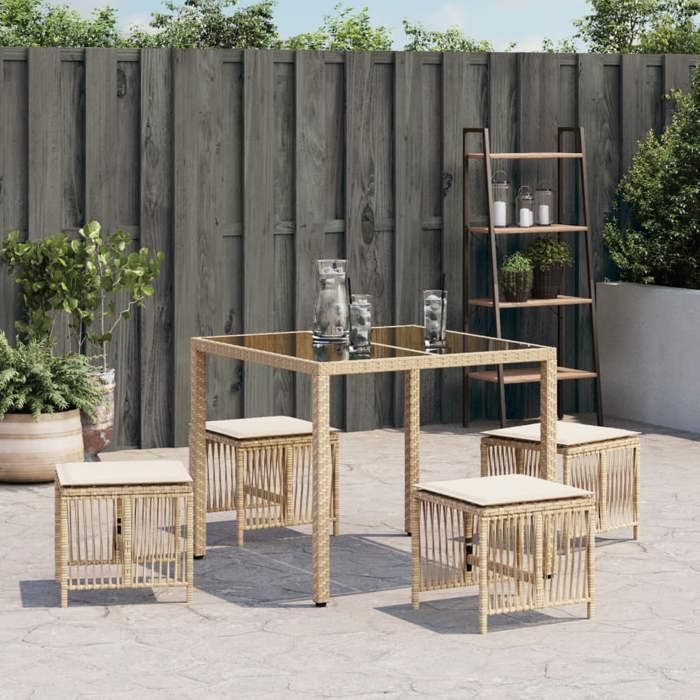 VidaXL Lot de 4 Tabourets de Jardin avec Coussins, Chaises de Patio, Sièges de Terrasse, Meubles d'Extérieur Arrière-cour, 365059