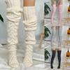 Women's Knitted Wool Over-the-Knee Scrunch Socks with Hollow Mesh Design for Autumn and Winter