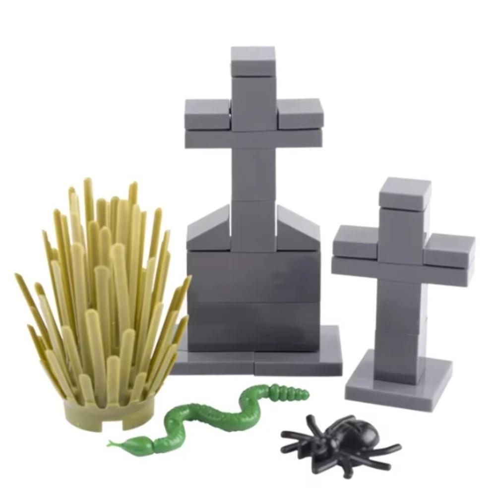 Halloween Scene Building Blocks MOC Cemetery Tombstone Mouse Pumpkin Car Vampire Throne Fireplace Bat Light Candle Toy Gift A040