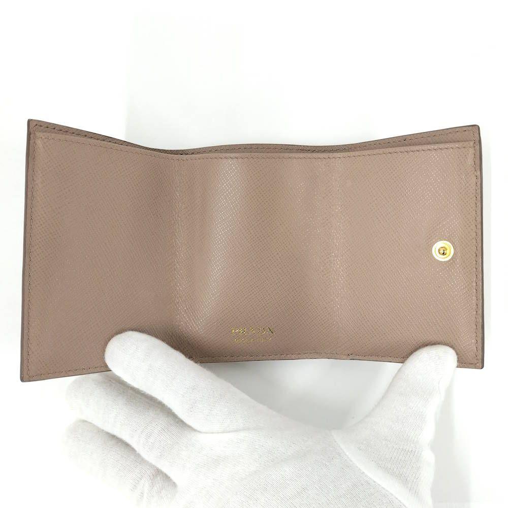Used PRADA Tri-fold Wallet Saffiano Pink Beige 1MH021