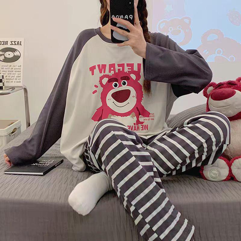 Γυναικείο Πιτζάμα Σετ Μακρυμάνικο - Χαριτωμένο Καρτούν Σχέδιο, Μεγάλο Μέγεθος, για Άνοιξη & Φθινόπωρο, Εσωτερική/Εξωτερική Χρήση