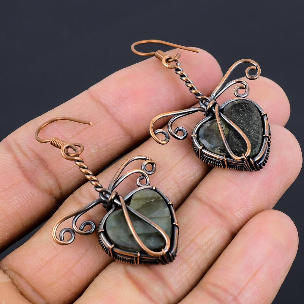Labradorit 999 Kupferdraht umwickelte Ohrringe, handgefertigter Edelstein-Ohrschmuck, Geschenke für die Ehefrau, brandneue Ohrringe
