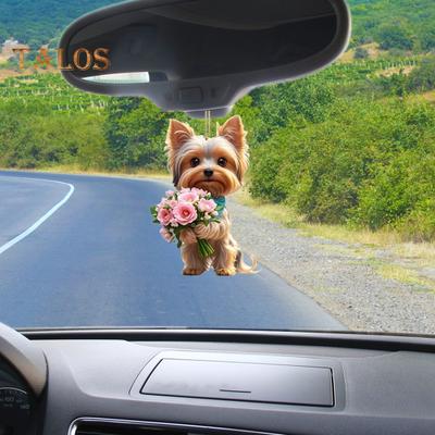 Автомобільний кулон 2D Щеня з квіткою Різдвяна ялинка Підвісна підвіска Легке дзеркало заднього виду Вікно Сумка Прикраса Шарм Брелок Кулон